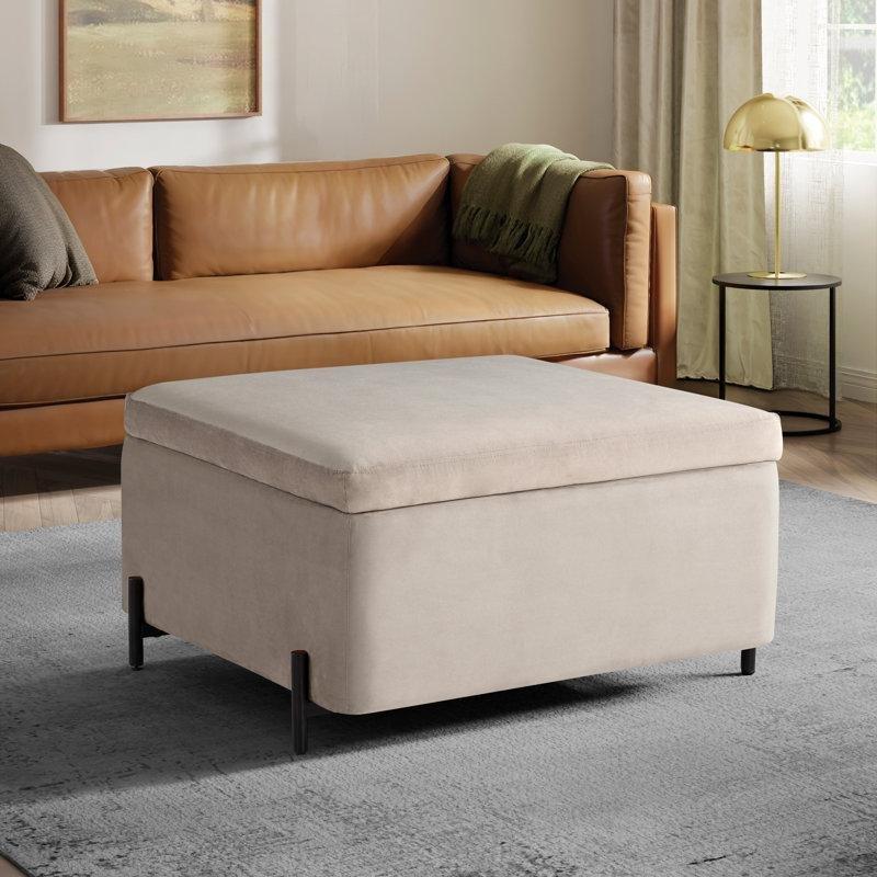 Siyah Metal Ayaklı Kadife Sandıklı ve Tepsili Puf - 79x79 cm - 164992
