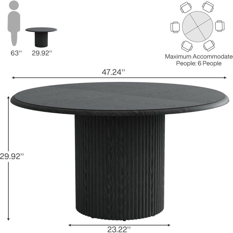 Siyah Metal Ayaklı Kahverengi Yuvarlak 6 Kişilik Bohem Yemek Masası - 120 cm - 237518