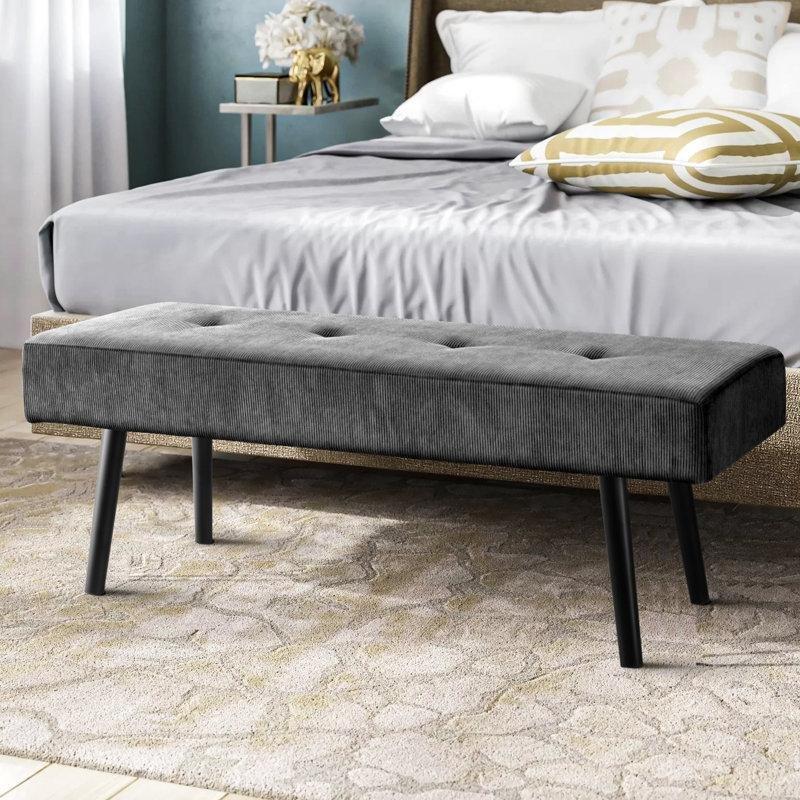 Siyah Metal Ayaklı Kapitoneli Fitilli Kadife Bench - 101 cm - 164443