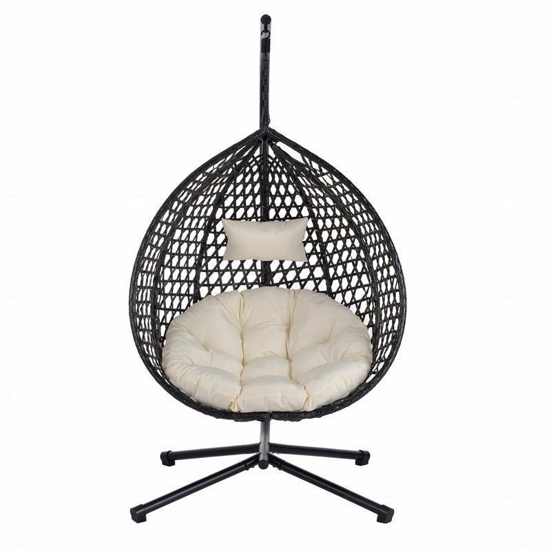 Siyah Metal Ayaklı Katlanabilir PE Rattan Balkon Salıncağı - 174211