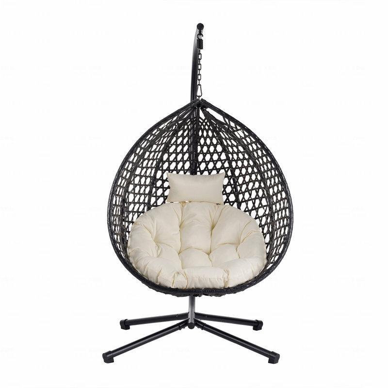 Siyah Metal Ayaklı Katlanabilir PE Rattan Balkon Salıncağı - 174211