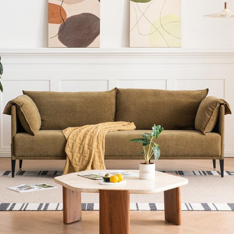 Siyah Metal Ayaklı Keten Kumaş 3 Kişilik Koltuk - 208 cm - 197326