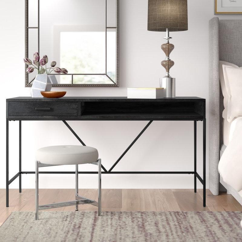 Siyah Metal Ayaklı Masif Ahşap Çekmeceli Vintage Çalışma Masası - 143 cm - 234093