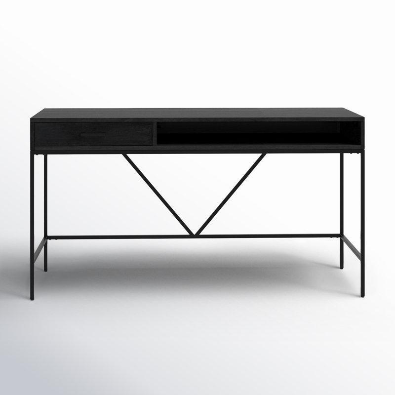 Siyah Metal Ayaklı Masif Ahşap Çekmeceli Vintage Çalışma Masası - 143 cm - 234093