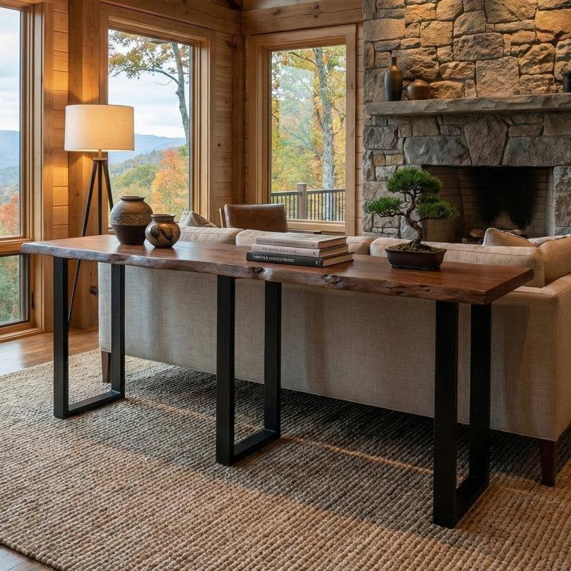 Siyah Metal Ayaklı Masif Akasya Ağacı Kütük Tasarım Koltuk Arkası Dresuar - 229 cm - 218292