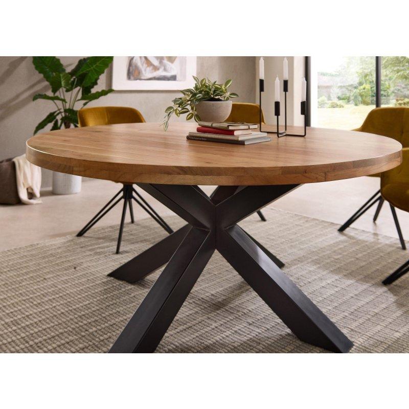 Siyah Metal Ayaklı Masif Akasya Lake Yüzeyli Bohem Yemek Masası - 160 cm - 235814