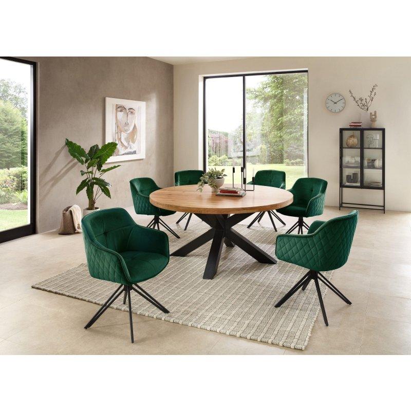 Siyah Metal Ayaklı Masif Akasya Lake Yüzeyli Bohem Yemek Masası - 160 cm - 235814
