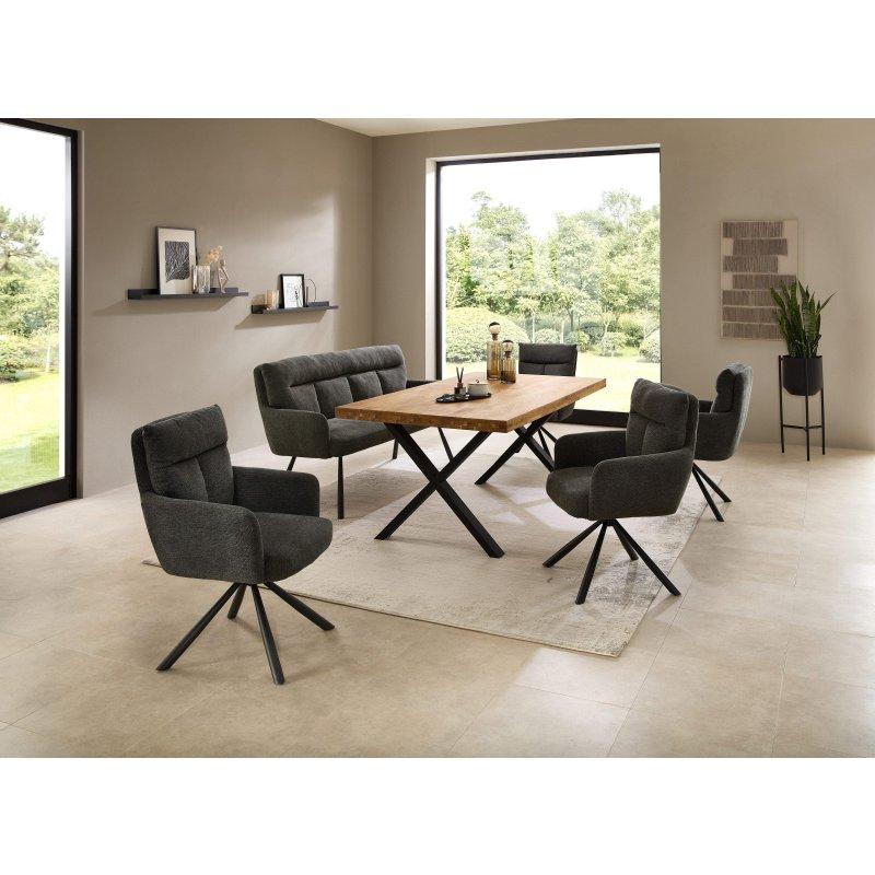 Siyah Metal Ayaklı Masif Meşe Bohem Yemek Masası - 180x100 cm - 235770