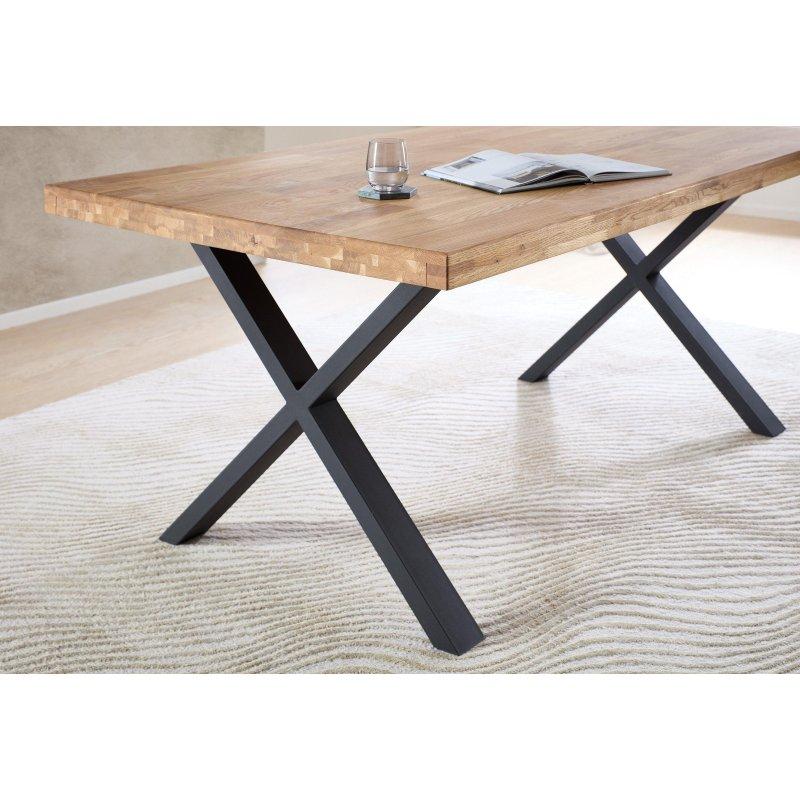 Siyah Metal Ayaklı Masif Meşe Bohem Yemek Masası - 180x100 cm - 235770