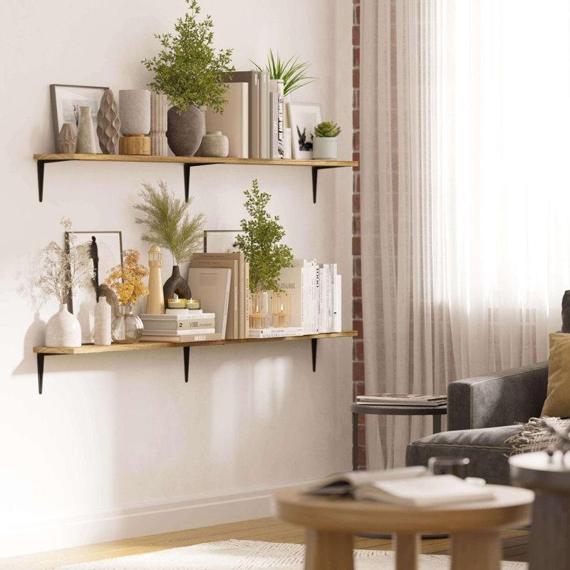 Siyah Metal Ayaklı Masif Pavlonya İkili Set Duvar Rafı - 153 cm - 180612