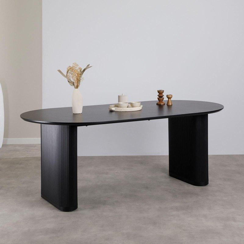 Siyah Metal Ayaklı MDF Oval 8 Kişilik Bohem Yemek Masası - 200x100 cm - 236450