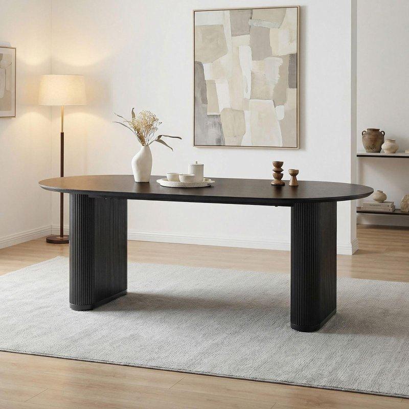 Siyah Metal Ayaklı MDF Oval 8 Kişilik Bohem Yemek Masası - 200x100 cm - 236450 Siyah Metal Ayaklı MDF Oval 8 Kişilik Bohem Yemek Masası - 200x100 cm - 236450
