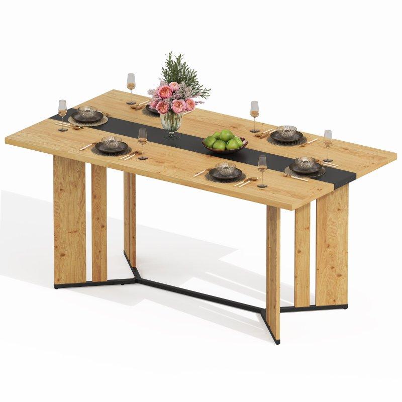 Siyah Metal Ayaklı Meşe Rengi MDF Bohem Yemek Masası - 150x80 cm - 235258