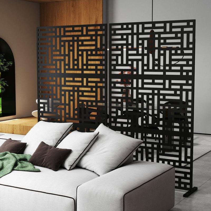 Siyah Metal Ayaklı Paslanmaz İkili Set Bahçe Paravanı - 185x121 cm - 173009