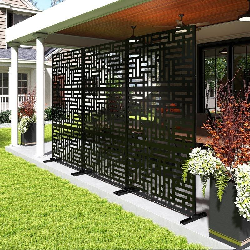 Siyah Metal Ayaklı Paslanmaz İkili Set Bahçe Paravanı - 185x121 cm - 173009