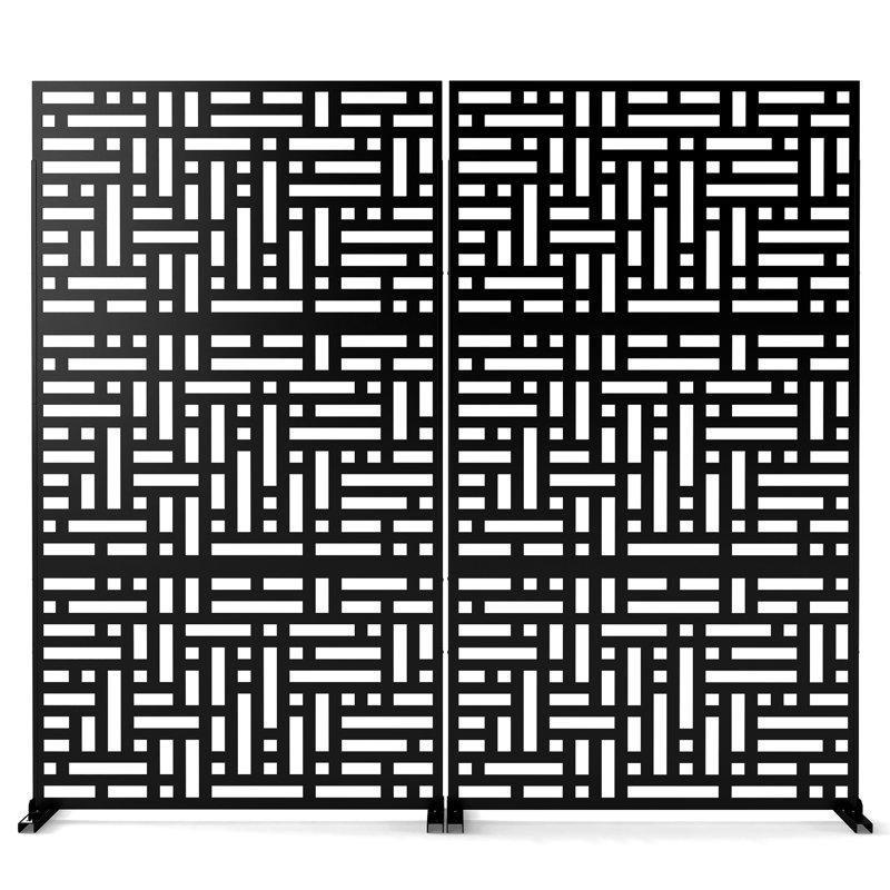 Siyah Metal Ayaklı Paslanmaz İkili Set Bahçe Paravanı - 185x121 cm - 173009