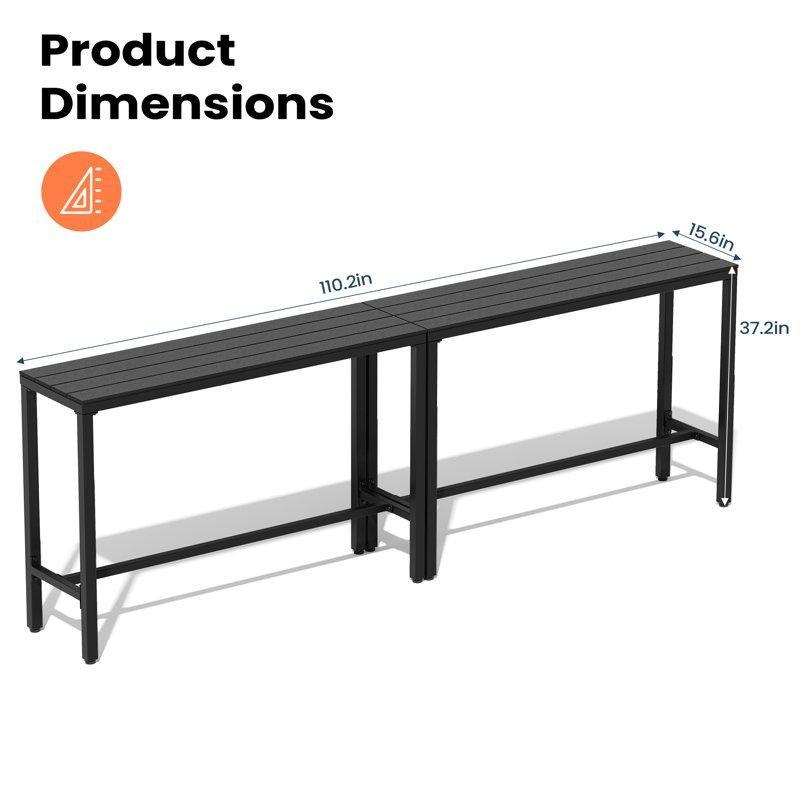 Siyah Metal Ayaklı Plastik Tabla Dikdörtgen İç ve Dış Mekan Bar Masası - 280x40x95 cm - 231731