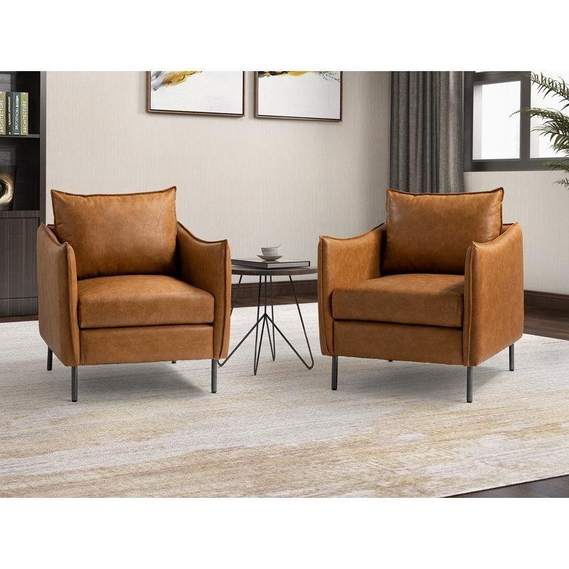 Siyah Metal Ayaklı Suni Deri Modern Tekli Koltuk 2li Set - 77 cm - 203002