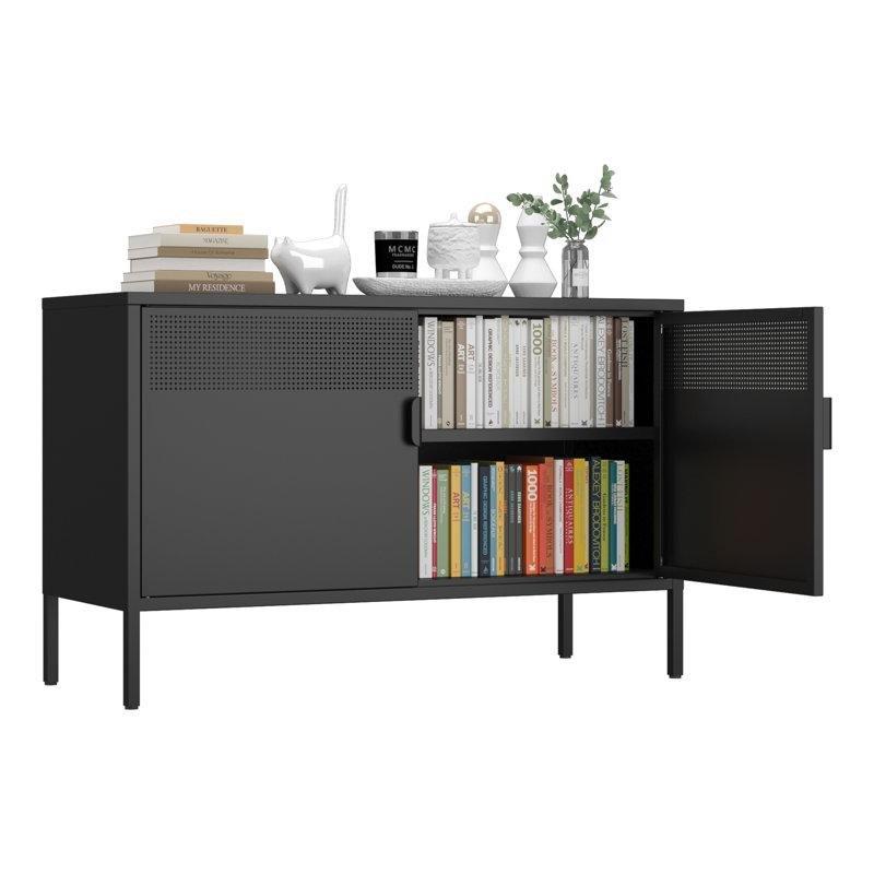 Siyah Metal Ayarlanabilir Raflı Manyetik Kapaklı Fileli Ayakkabılık - 101x41x65 cm - 228503