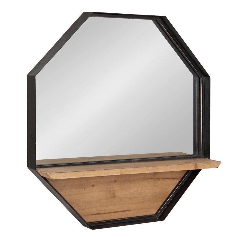 Siyah Metal Aynalı Sekizgen Eskitme Tasarım Duvar Rafı - 61x61 cm - 179101