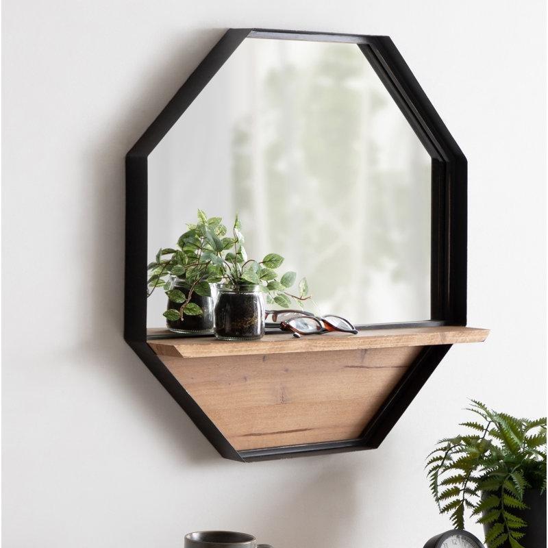 Siyah Metal Aynalı Sekizgen Eskitme Tasarım Duvar Rafı - 61x61 cm - 179101