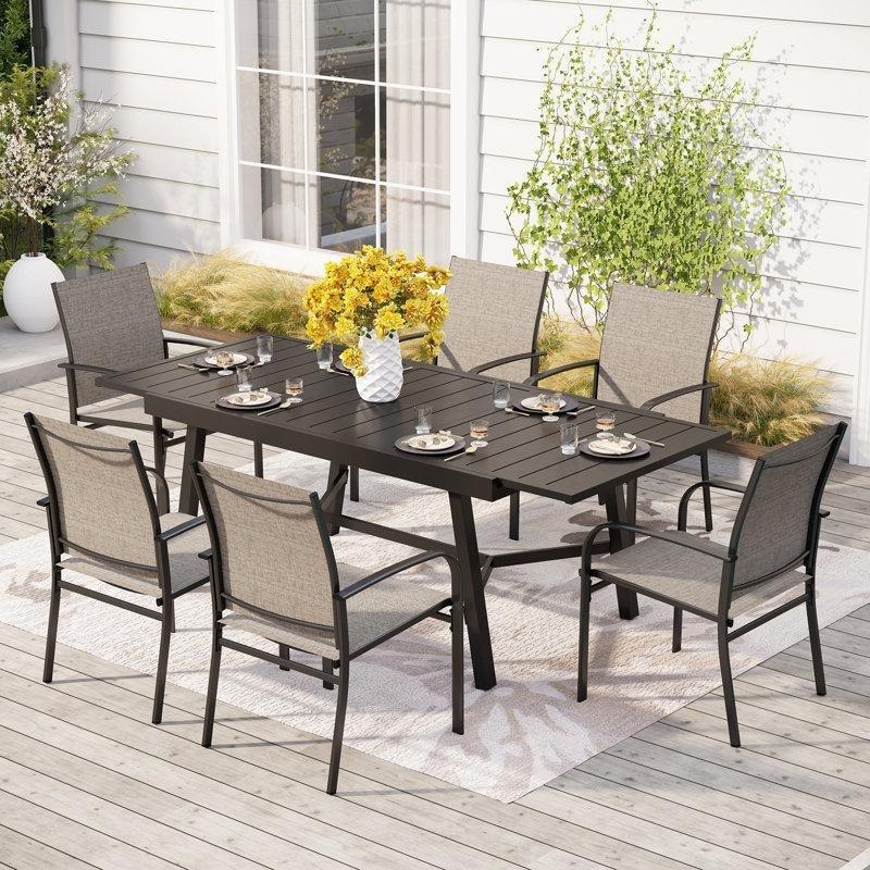 Siyah Metal Büyüyebilen 6 Kişilik Bahçe Masa Takımı - 214 cm - 213809