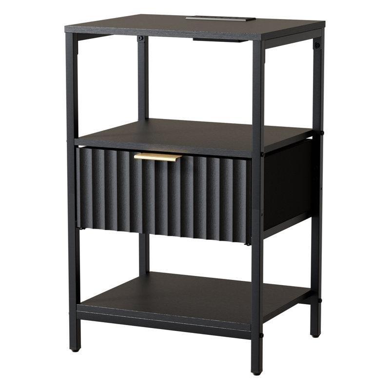 Siyah Metal Çerçeveli Prizli ve Raflı Komodin - 38 cm - 224412