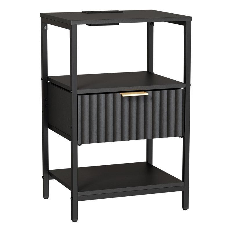 Siyah Metal Çerçeveli Prizli ve Raflı Komodin - 38 cm - 224412