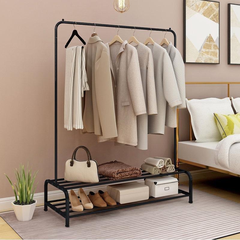 Siyah Metal Çift Askılı Raflı Ayaklı Askılık - 125 cm - 165598