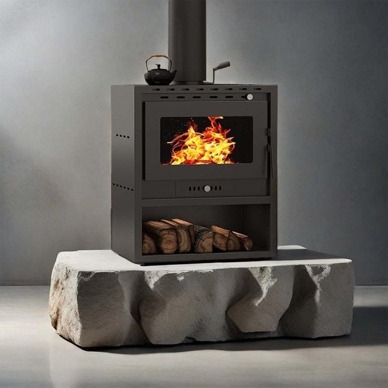 Siyah Metal Country Tarzı Odunlu Şömine Soba - 89 cm - 189204