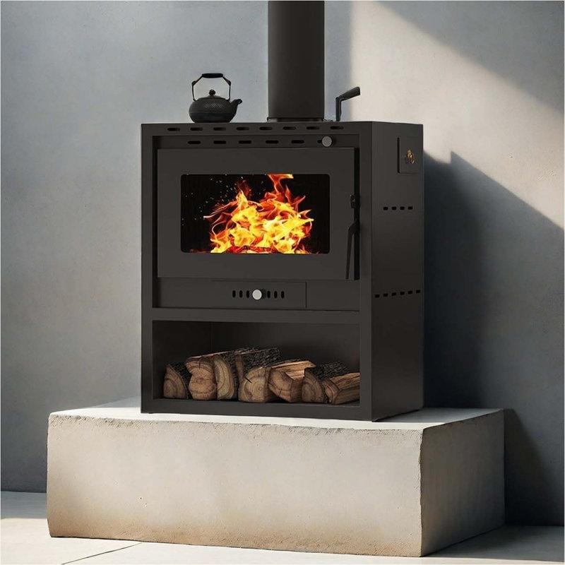 Siyah Metal Country Tarzı Odunlu Şömine Soba - 89 cm - 189204