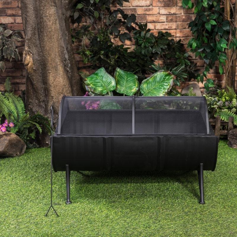 Siyah Metal Dikdörtgen Dış Mekan Odunlu Şömine Soba - 89 cm - 189388