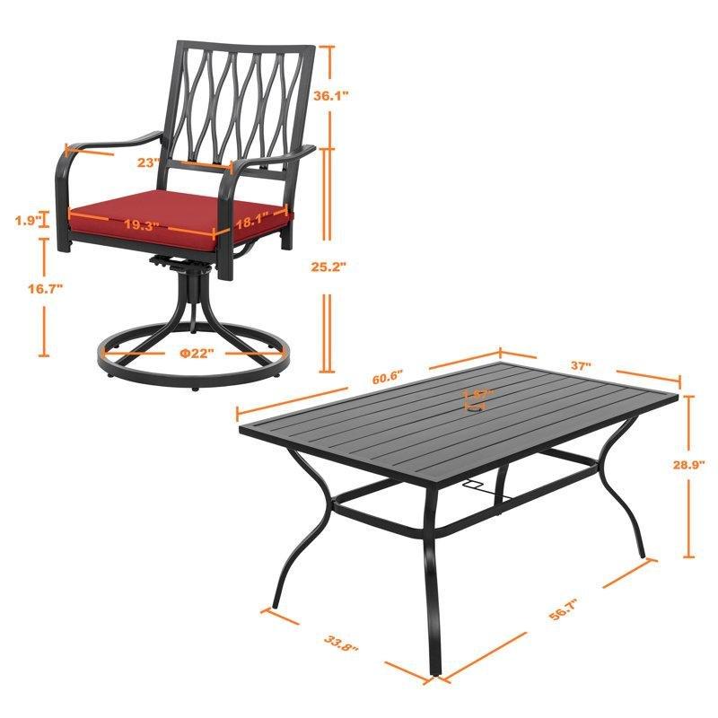 Siyah Metal Döner Sandalyeli 6 Kişilik Şemsiye Delikli Bahçe Masa Takımı - 154x94 cm - 213508