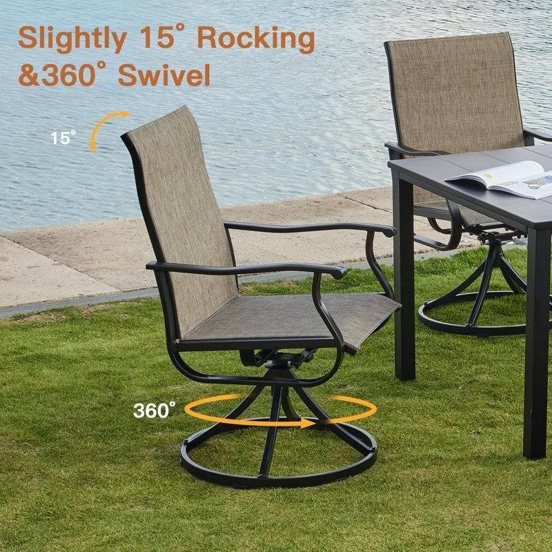 Siyah Metal Döner Sandalyeli 6 Kişilik Yuvarlak Bahçe Masa Takımı - 122 cm - 214358