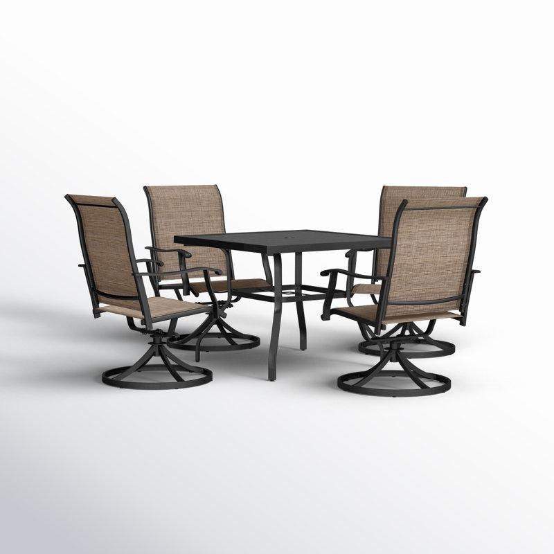 Siyah Metal Döner Sandalyeli Şemsiye Delikli Bahçe Masa Takımı - 94x94 cm - 217175