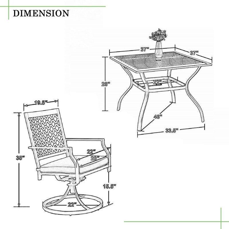 Siyah Metal Döner Sandalyeli ve Bej Minderli 4 Kişilik Bahçe Masa Takımı - 94x94 cm - 215152