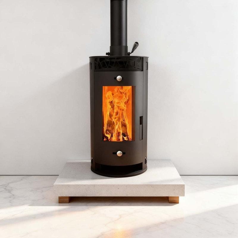Siyah Metal Fanlı Silindirik Odunlu Şömine Soba - 189358