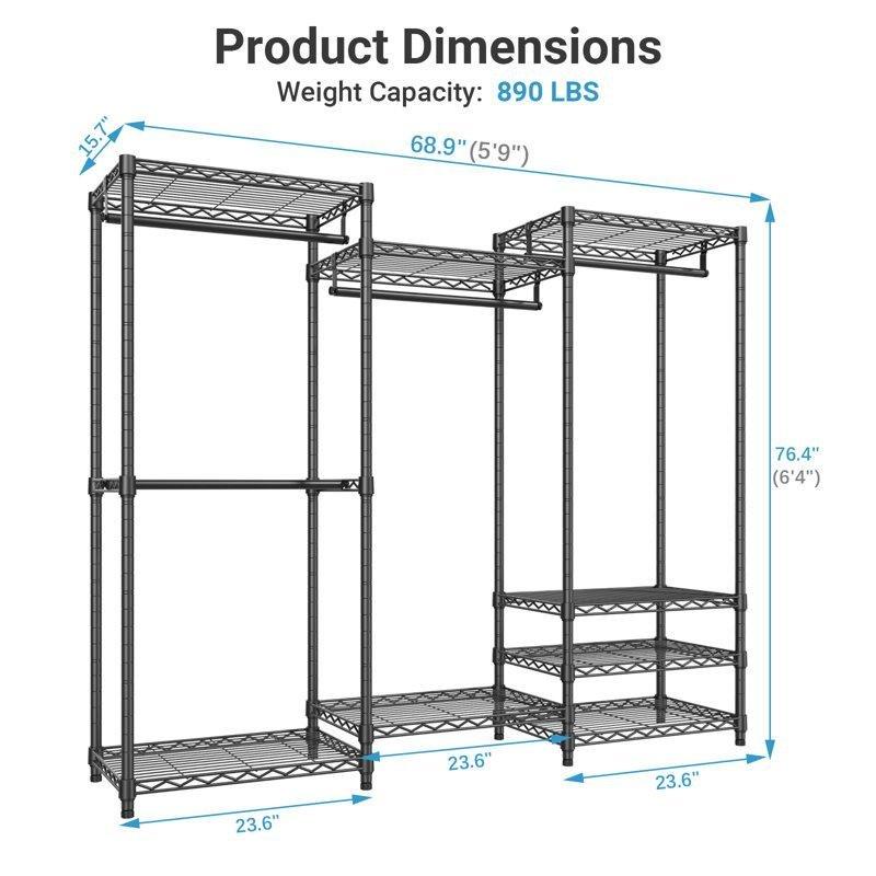 Siyah Metal Fermuarlı 4 Askılı 8 Raflı Portatif Bez Dolap - 179x44x195 cm - 182938