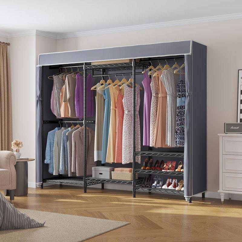 Siyah Metal Fermuarlı 4 Askılı 8 Raflı Portatif Bez Dolap - 179x44x195 cm - 182938