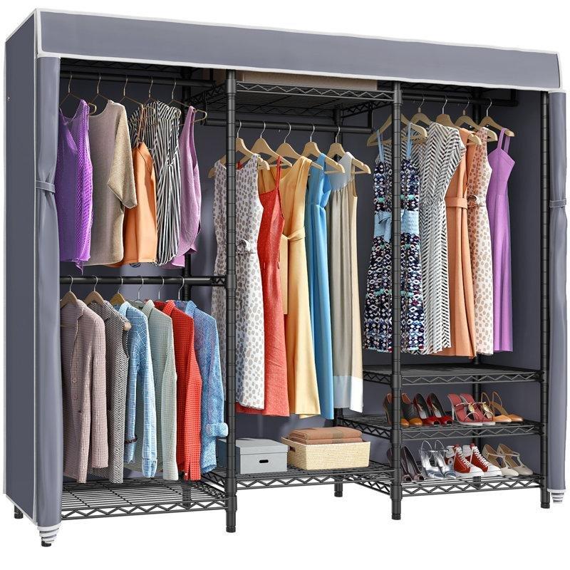 Siyah Metal Fermuarlı 4 Askılı 8 Raflı Portatif Bez Dolap - 179x44x195 cm - 182938