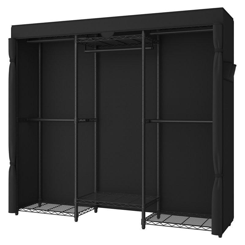 Siyah Metal Fermuarlı 6 Raflı 5 Askılıklı Portatif Bez Dolap - 182739