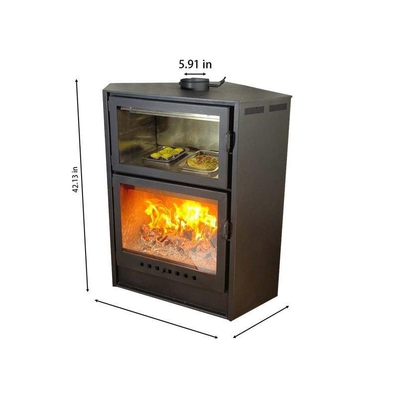 Siyah Metal Fırınlı Köşe Tipi Şömine Soba - 70x72 cm - 189008