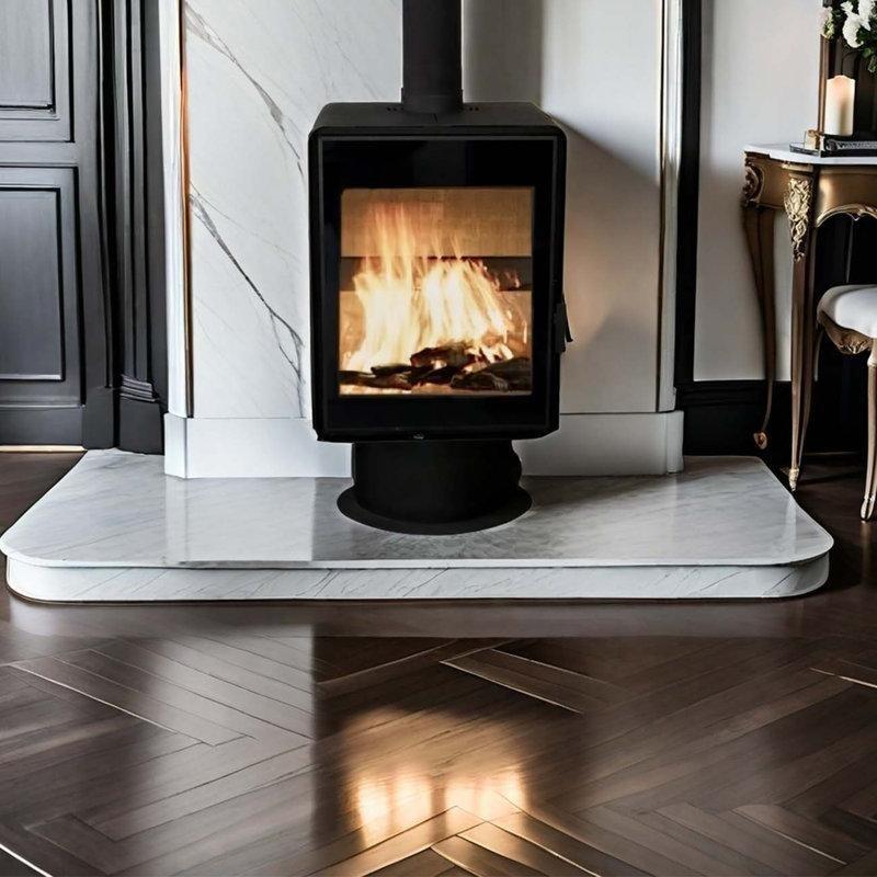 Siyah Metal Geniş Camlı Ateş Tuğlalı Şömine Soba - 60x41 cm - 189537