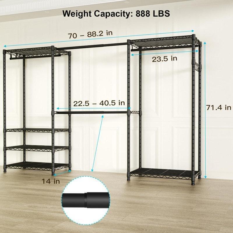 Siyah Metal Genişletilebilir 6 Raflı Endüstriyel Ayaklı Askılık - 178-225 cm - 165514