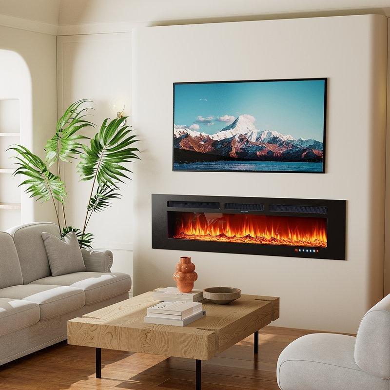 Siyah Metal Gömme ve Duvara Monte Uzaktan Kumandalı Elektrikli Şömine - 153 cm - 184269