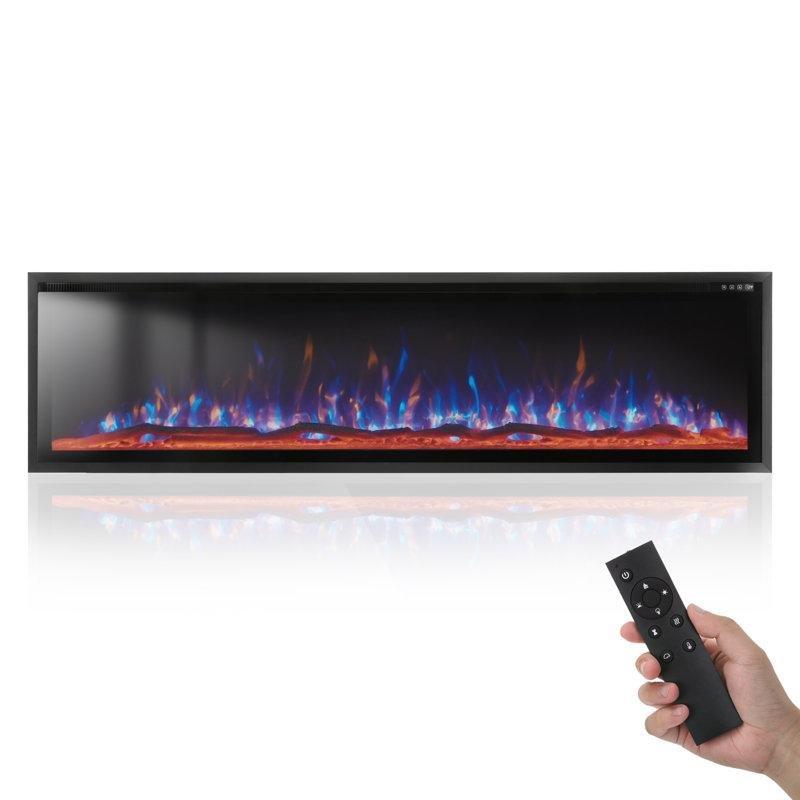 Siyah Metal Gömme ve Duvara Monte Uzaktan Kumandalı Isıtıcılı Elektrikli Şömine - 183 cm - 184253