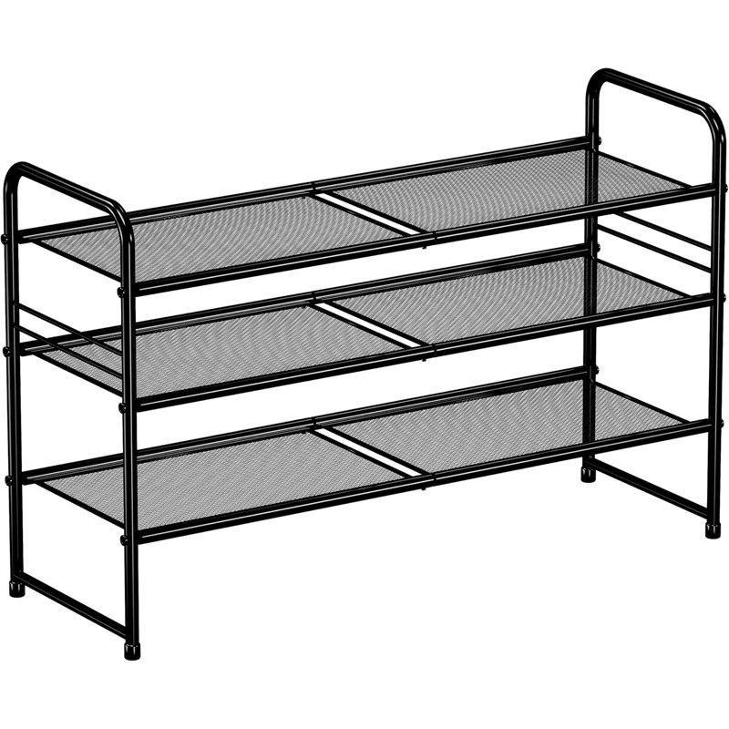 Siyah Metal Hasır 3 Katlı İstiflenebilir Ayarlanabilir Ayakkabılık - 83 cm - 228288