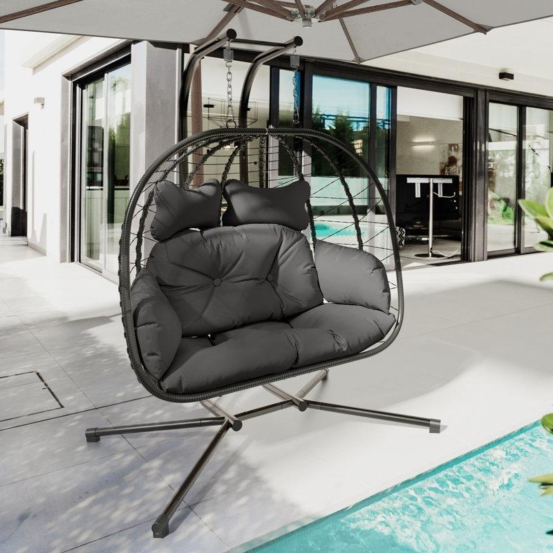 Siyah Metal Hasır Çift Kişilik Ayaklı Balkon Salıncağı - 174204
