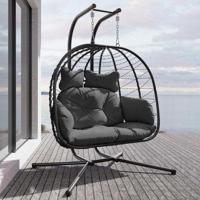 Siyah Metal Hasır Çift Kişilik Ayaklı Balkon Salıncağı - 174204