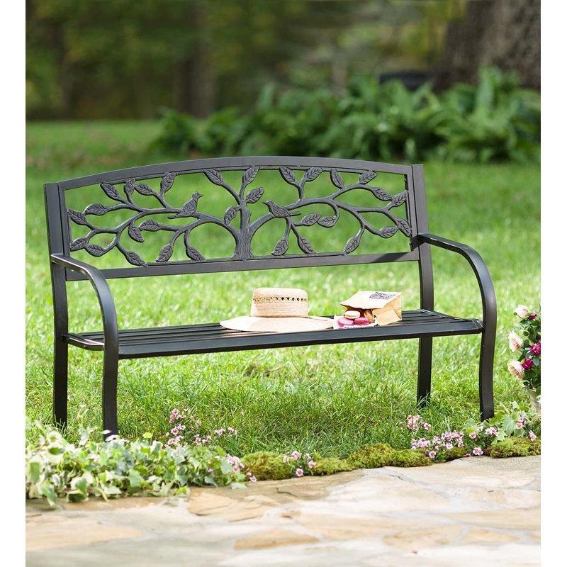 Siyah Metal Hayat Ağacı Desenli Kavisli Kollu Bahçe Bankı - 127 cm - 172336